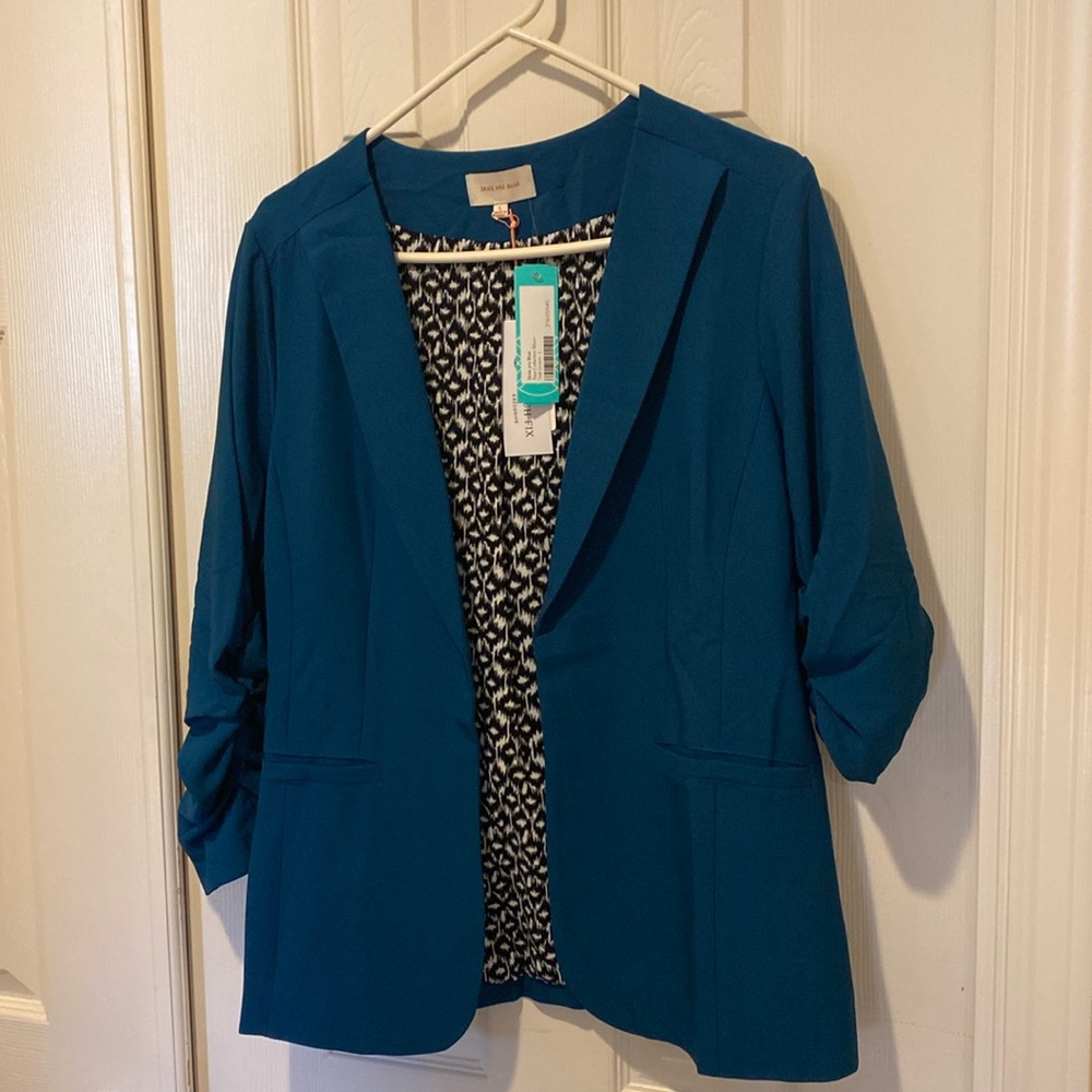 Skies are Blue Raja Collarless Blazer~ Teal Green ~ Large